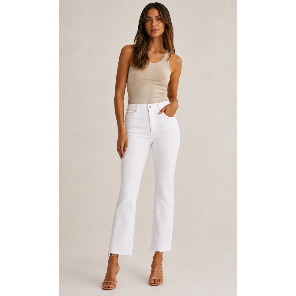 Mother The Hustler Ankle Fray White High Rise Flare Jeans Fairest Of Them All 28